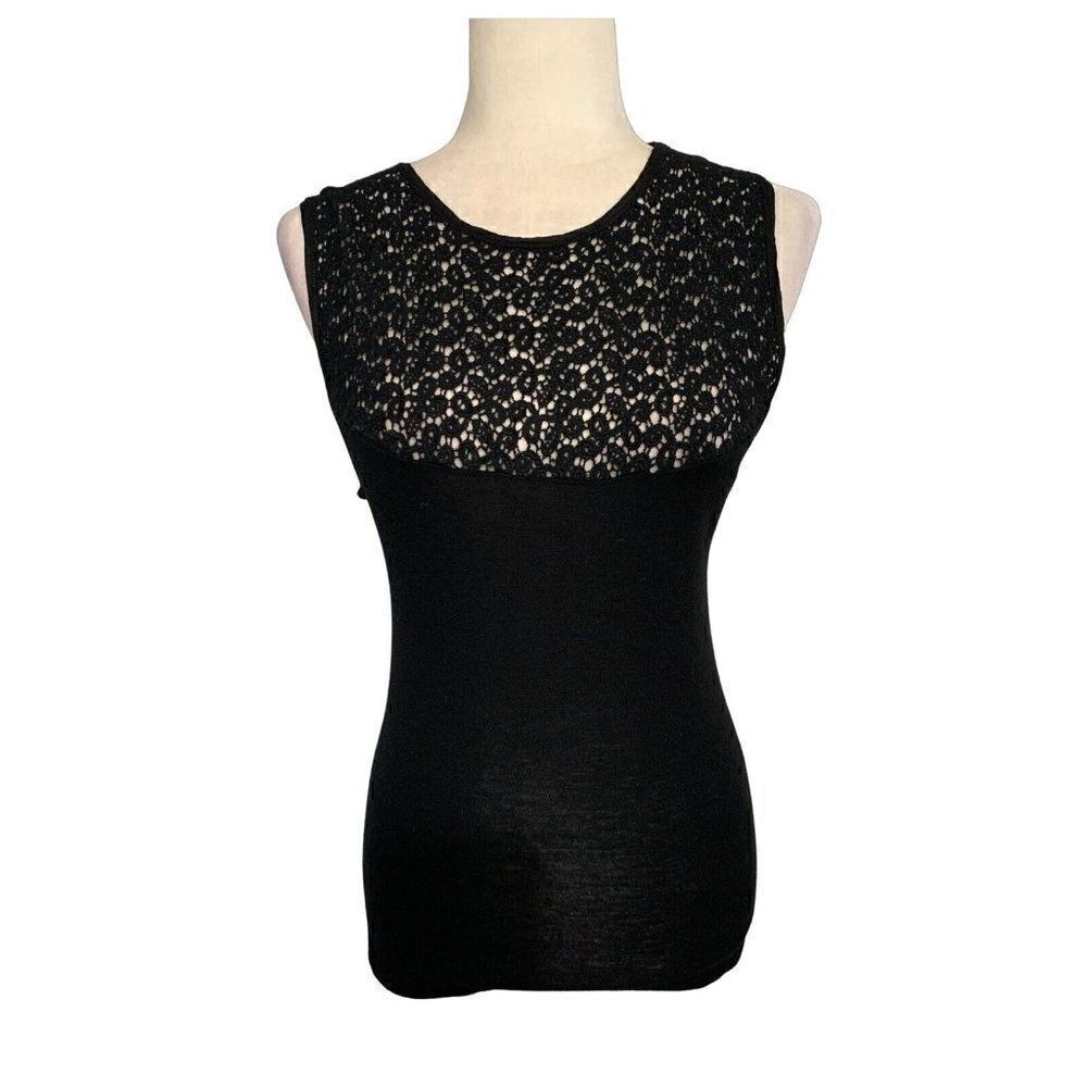 emmebivi womens solid black wool lace sweater tank top 3 small medium italy